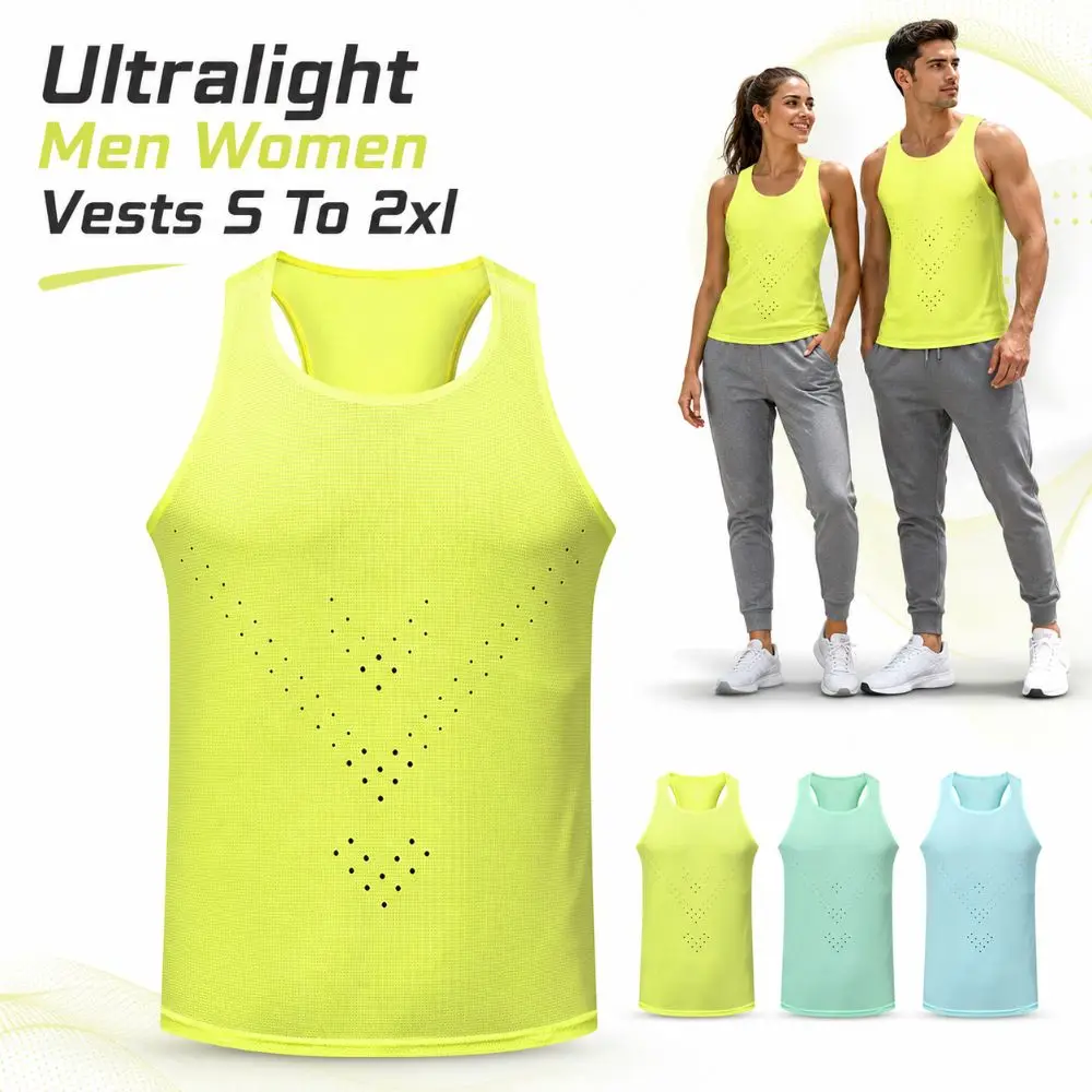 Ultralight Men Women Running Vests Sleeveless Hole Design Sport Athletics Vest Breathable Solid Color Tank Tops Unisex S To 2xl