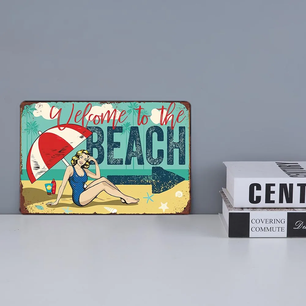 Beach Vintage Tin Signs Plate Retro Summer Posters Wall Plaque Decor Seaside Bar House Room Iron Painting 20x30cm