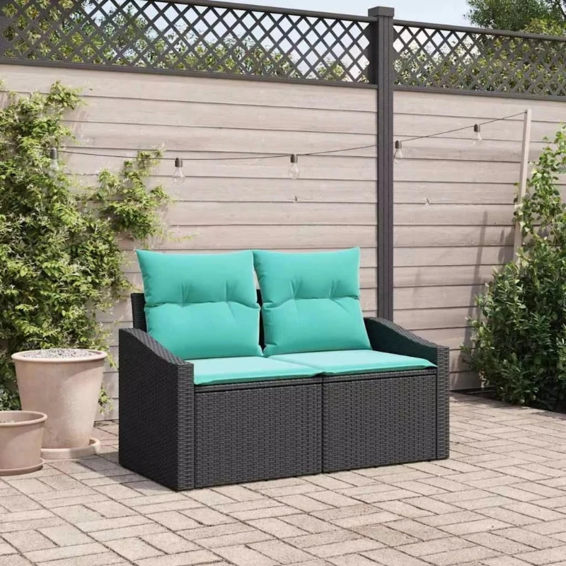 

Black rattan garden sofa 123 X 62 X 69 cm, two-seater outdoor furniture, waterproof cushion, durable modern design
