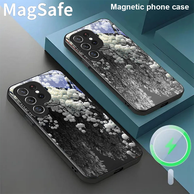 

Lovely white flowers For Samsung Galaxy S20 FE S21 S22 S23 Plus S24 Ultra S25 Edge S24Ultra 22Plus Magsafe Glass Phone Casee