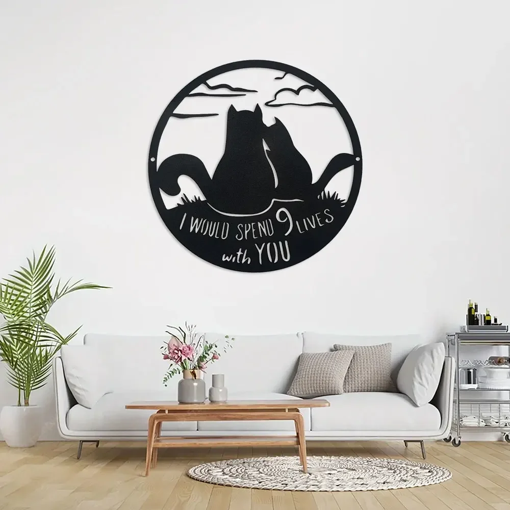 1pc Metal 9 Lives Together Cats Valentines Day Sign, Gift for Cat Lovers, Outdoor Wall Decoration, Gift for Husband or Wife