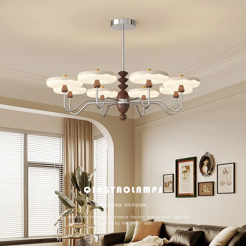 Living room chandelier French modern medieval style hall main light new walnut pattern lamp