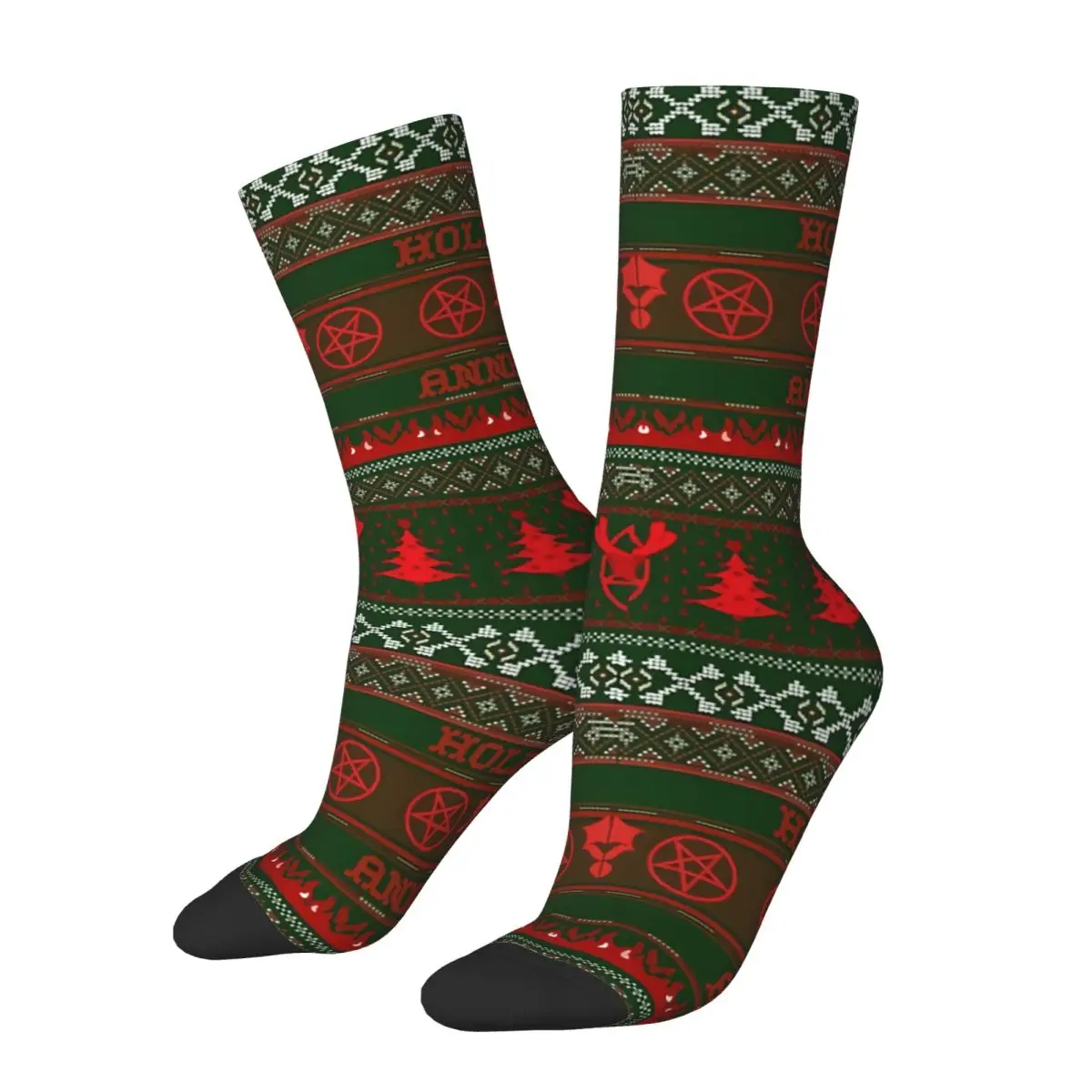 Holly Jolly Christmas Annihilation Funny Men's Socks Vintage Cthulhu Mythos Street Style Novelty Crew Sock Gift Pattern Printed