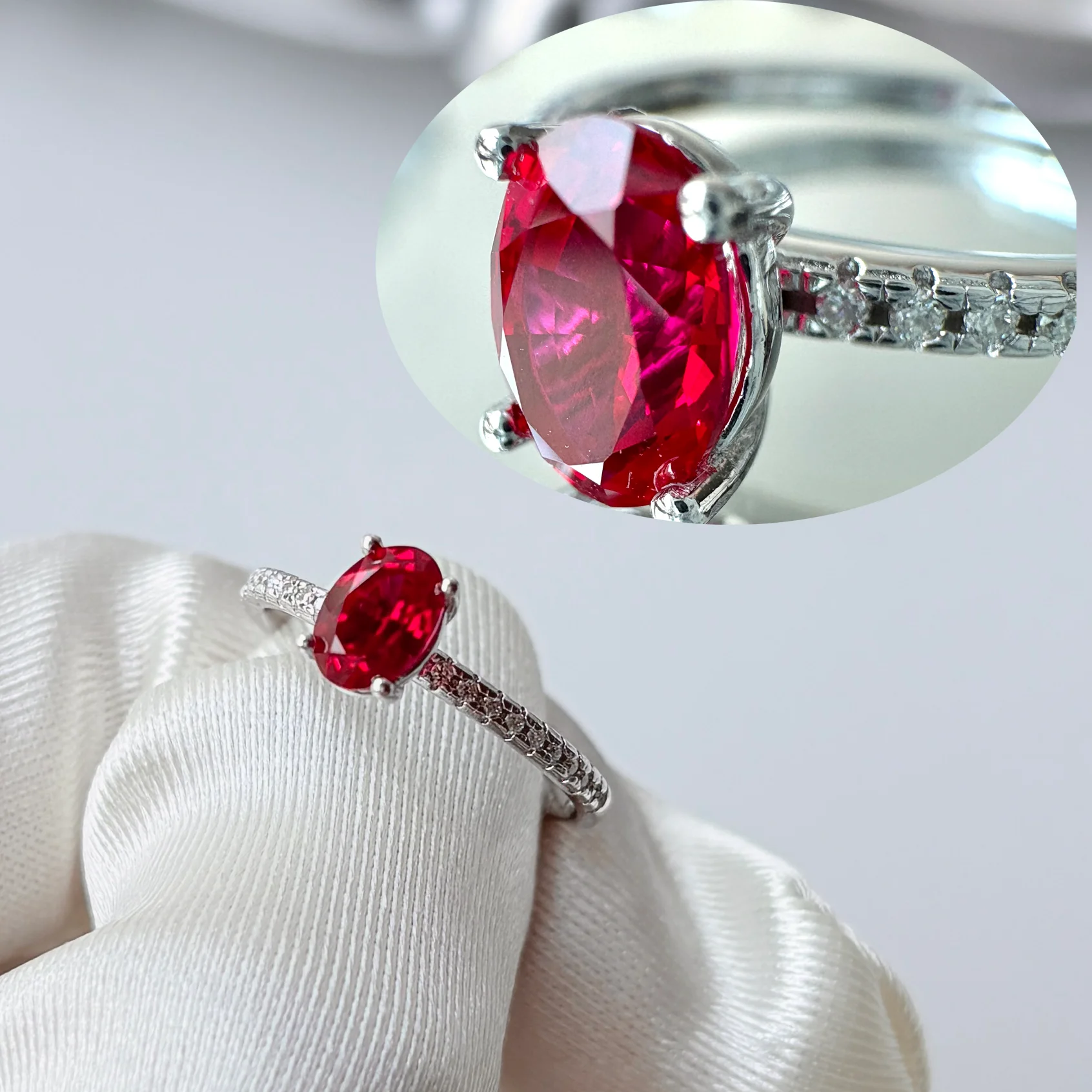 

Onnelik 1CT Lab Grown Ruby Ring 100% 925 Sterling Silver Ruby Rings inlay Moissanite for Women birthday Party Fine Jewelry