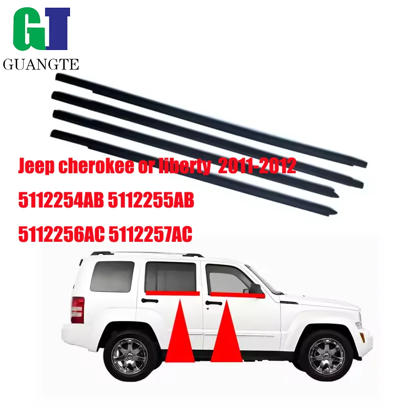 

High quality 4 PCS Black Car Door Belt Outer Weatherstrip Right Fit for Jeep Cherokee or Liberty 2011-2012 5112254AB 5112255AB