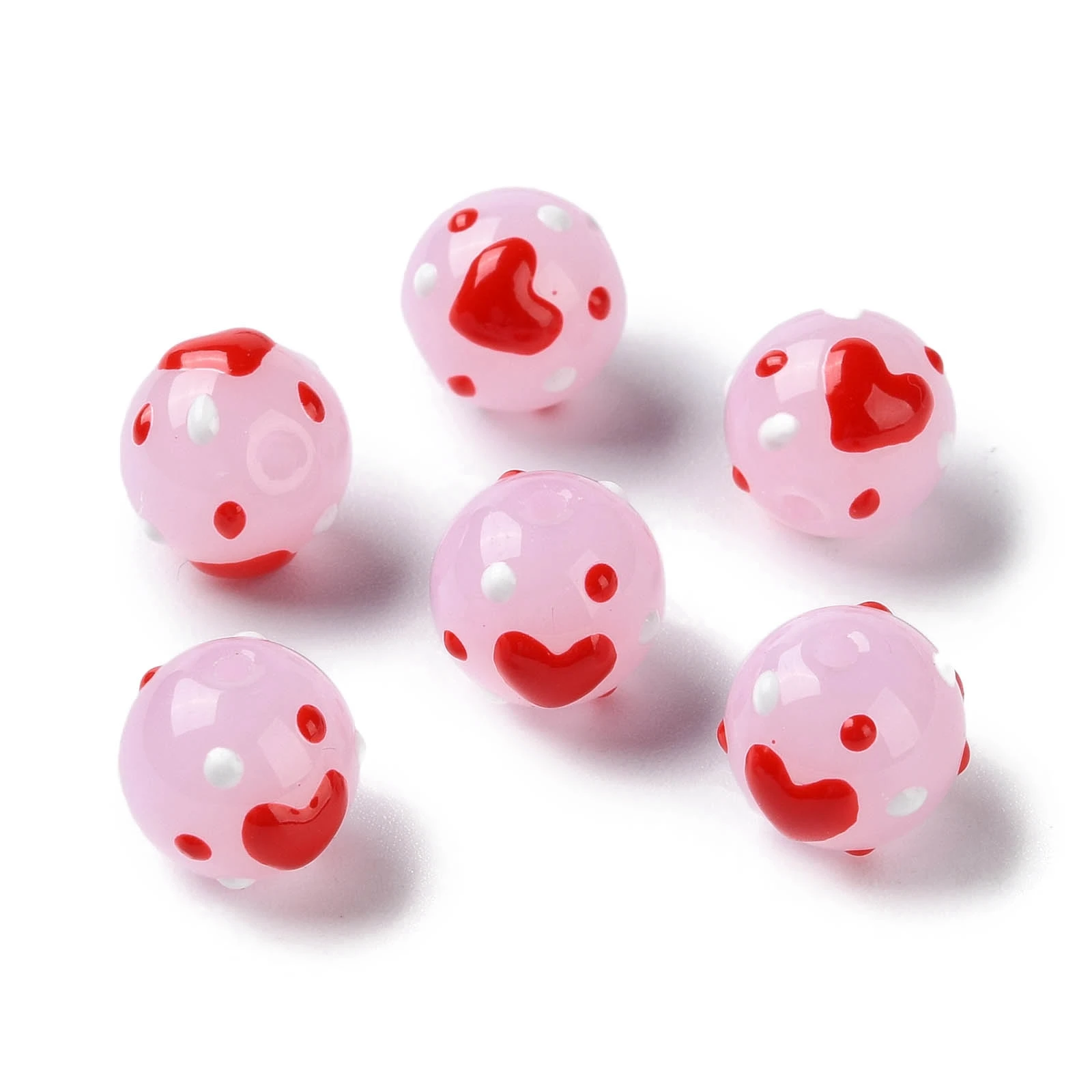 

50pcs 10mm Love Heart Handmade Lampwork Beads with Enamel Pearl Pink for Jewelry Making DIY Bracelet Necklace Craft Supplies