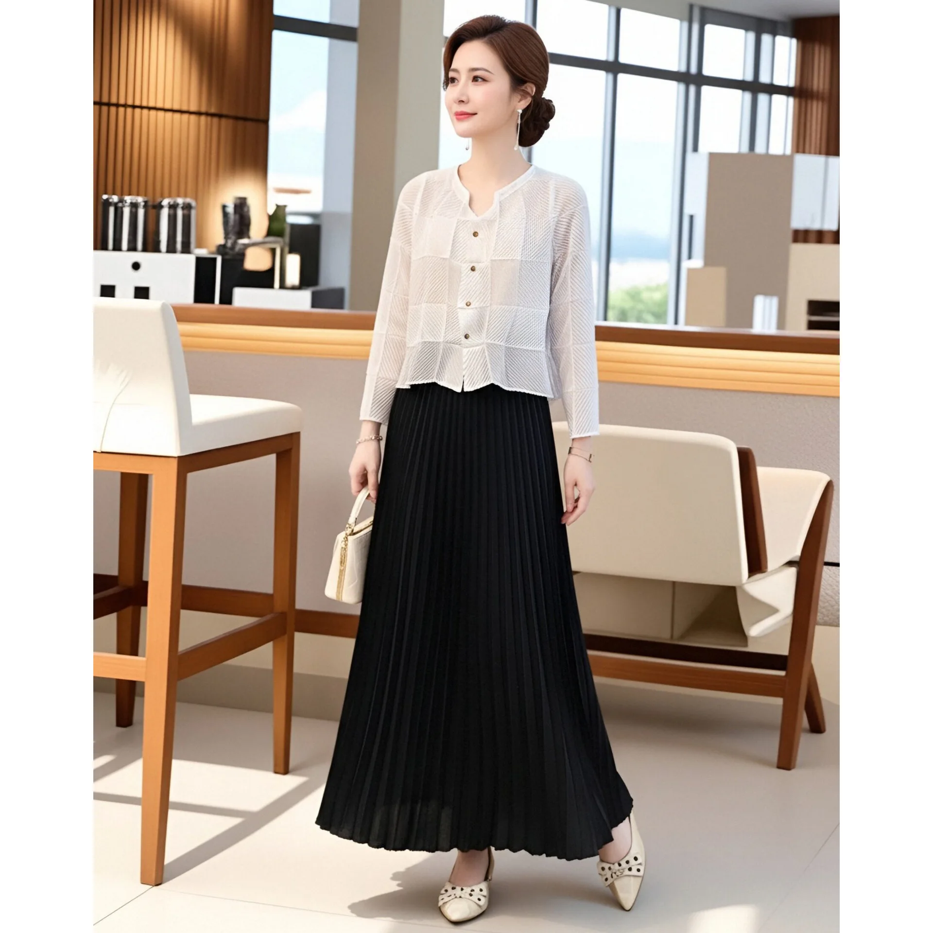 

Плиссированная серая блузка Miyake для женщин, свободный крой, большой размер, универсальная повседневная короткая блузка, тонкая весенняя рубашка с защитой от солнца для женщин