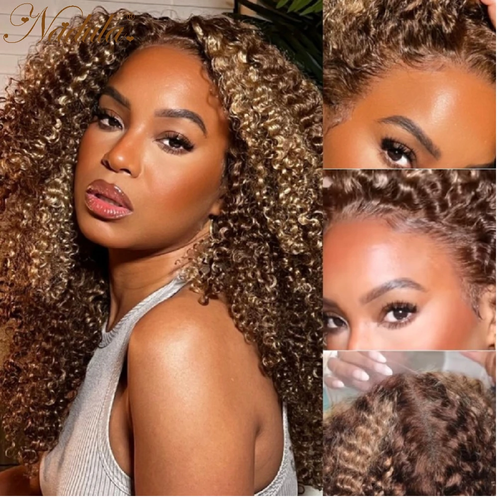 Nadula Hair Kinky Curly Highlight Honey Blond Human Hair TL412 Colored Wigs 13X4 Lace Front Wig  Frontal Wig For Woman