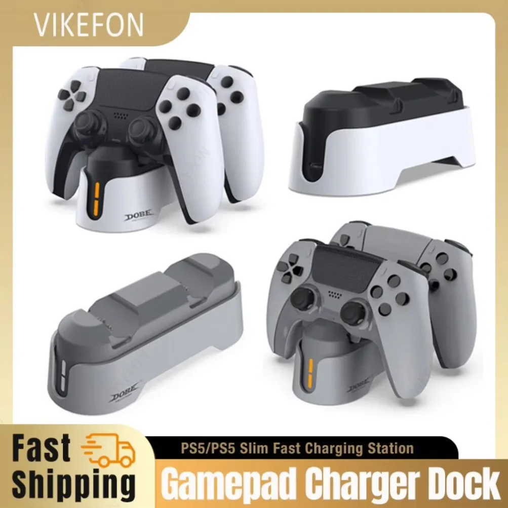

1PCS Two-charger P5 Game Controller Fast Charger Dock for PS5/PS5 Slim Optical Drive Digital Edition Wireless Gamepad Ellipse