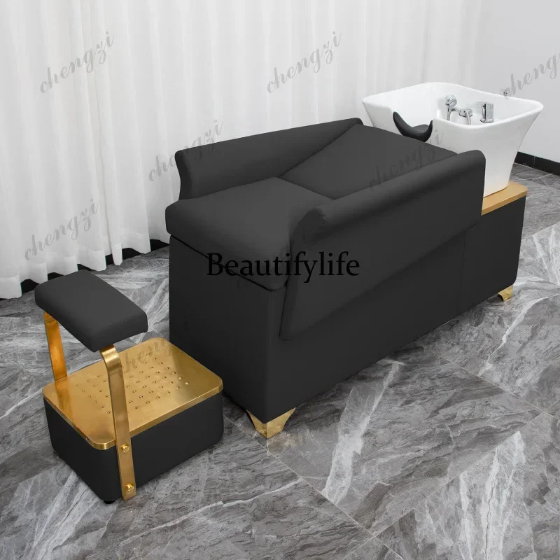 F181  Barber Shop Simplicity Shampoo Chair Shower Modern Sink Lounge Shampoo Chair Stylist PU Leather Furniture