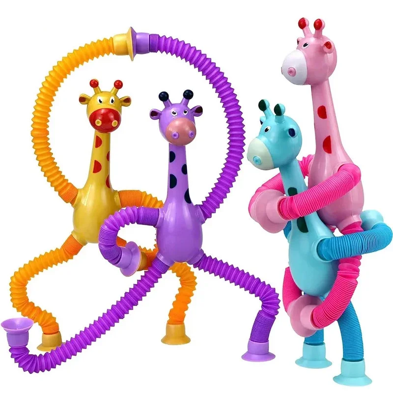 1/4PCS Telescopic Suction Cup Giraffe Toy Pop Tubes Fidget Toys Shape Changing Tubes Sensory Toys Funny Gift for Kids Boys Girls