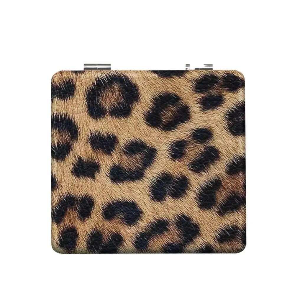 Cute Leopard Print Makeup Mirror Folding Double-Sided Pocket Mirror Retro Square Cosmetics Tools