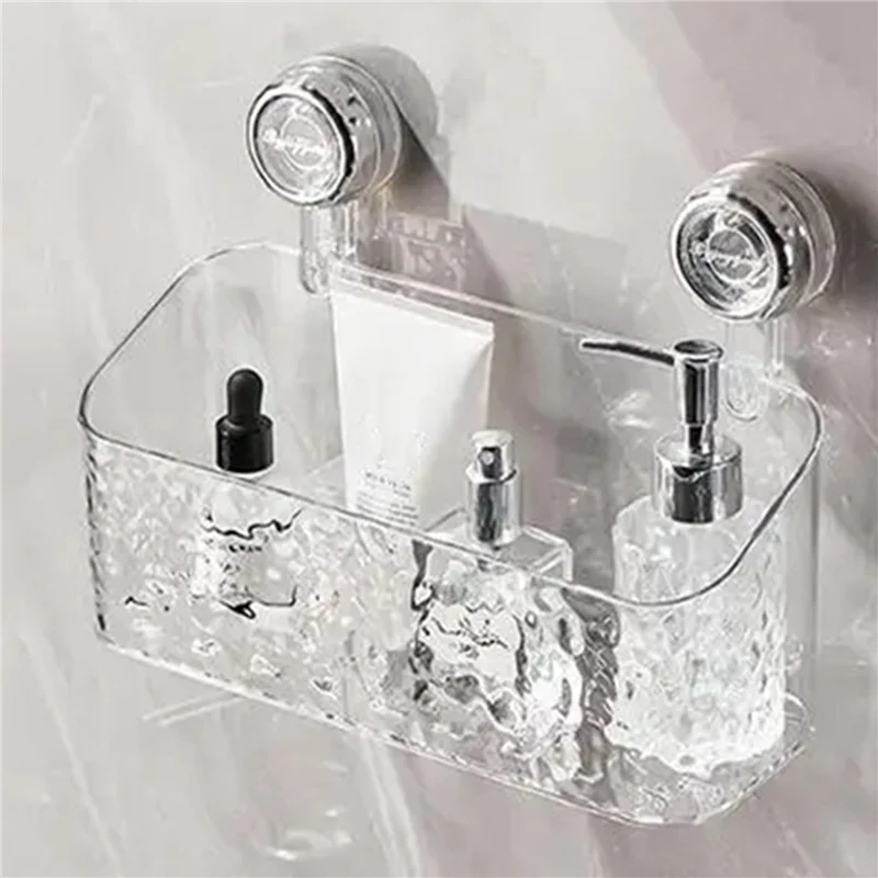 

B08B-2PCS Rotating Suction Cup Storage Rack Bathroom Non Perforated Wall Mounted Organizing And Storage Box Transparent,L