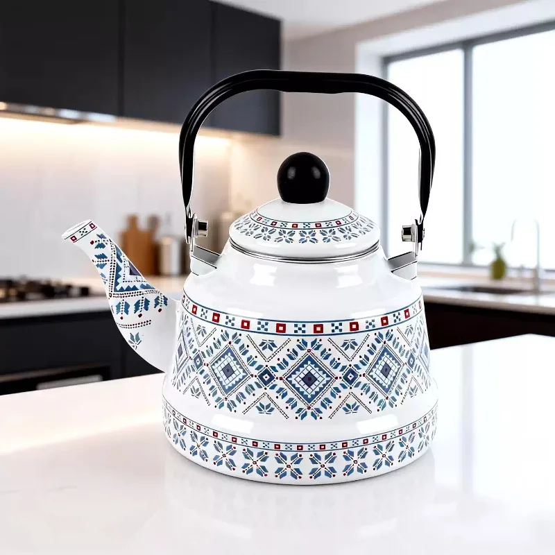 1L Vintage Enamel Tea Kettle Portable Coffee Boiler For Espresso Chinese Style Teapot Home Drinkware