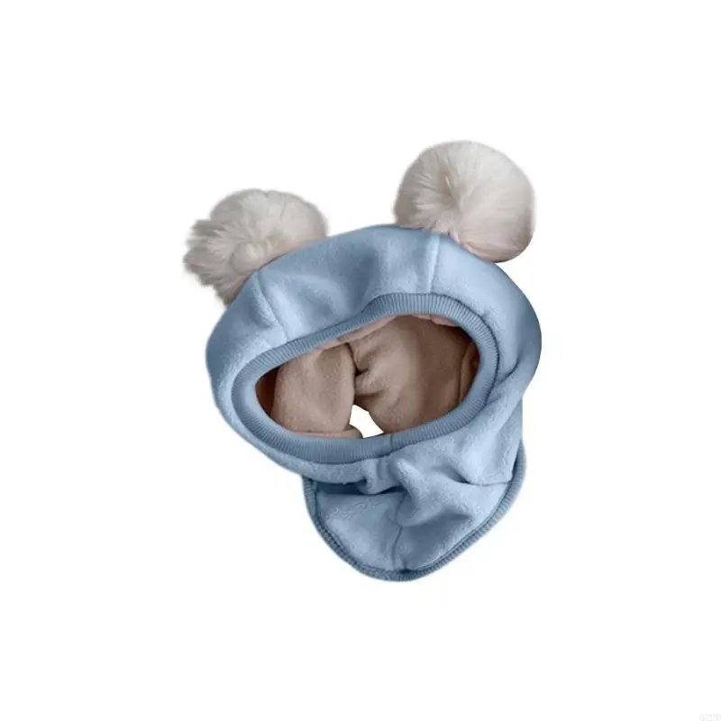 

Q22D Windproof Hat Scarves Baby Winter Hat Scarf Scarf Earflap Hooded Hat with Pompoms Beanie Caps Snow Hat for Infant Kid