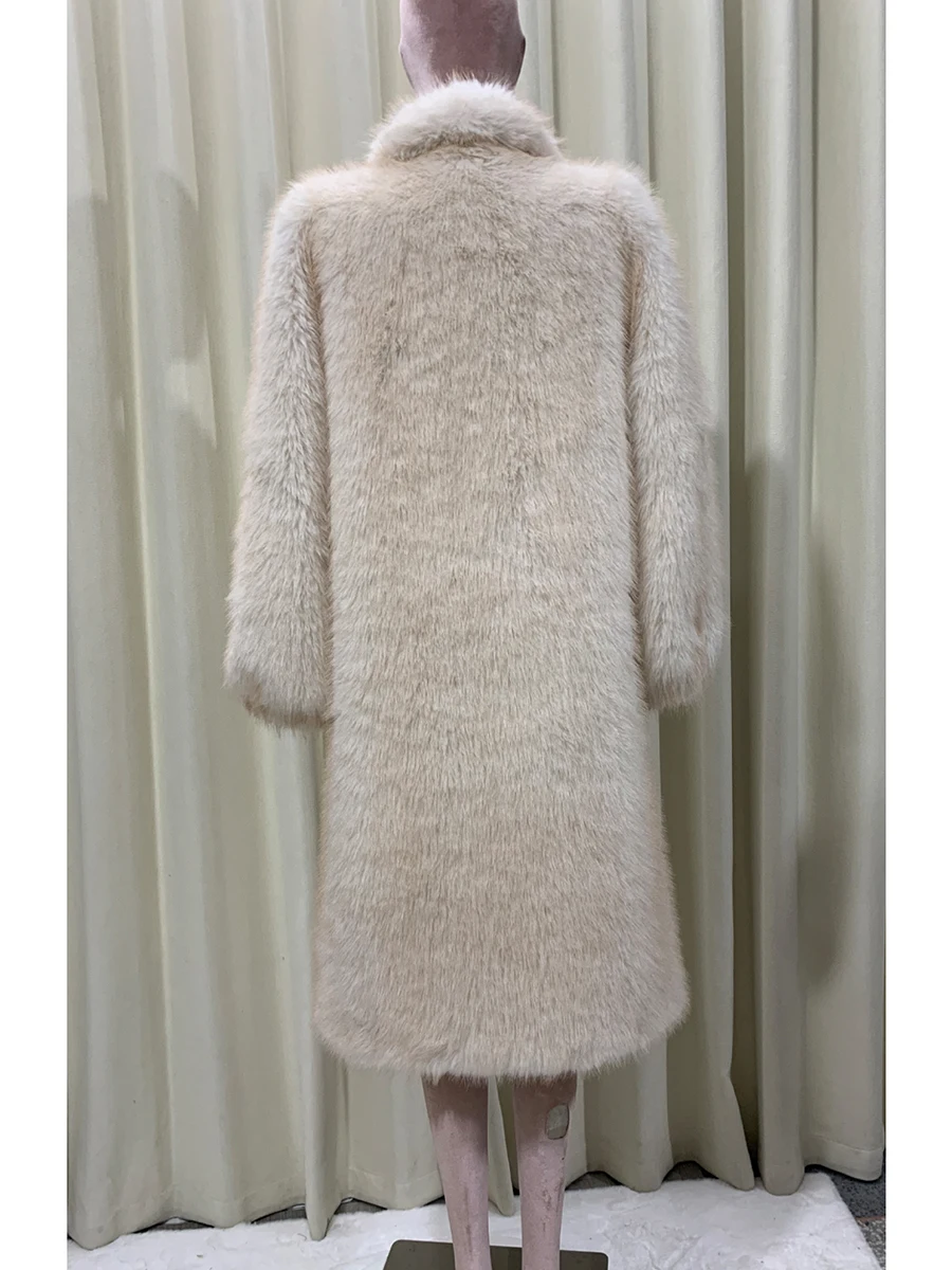 Осенне-зимнее длинное мягкое толстое теплое пальто из волосатого искусственного лисьего меха, женское пальто с шалевым воротником, элегантное роскошное шикарное пушистое меховое пальто, верхняя одежда