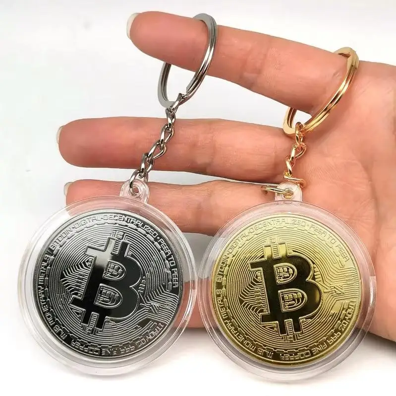 BitCoin Keychain Imitation Physical With Plastic Case Metal Antique Bit Coin Art Collection Gift Commemorative Game Play Metal