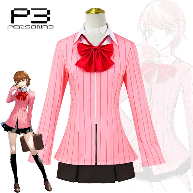 

Persona 3 Yukari Takeba Cosplay Costume Pink School Girls Uniform Suit Halloween Carnival Party Outfit for Adult Women Role Play