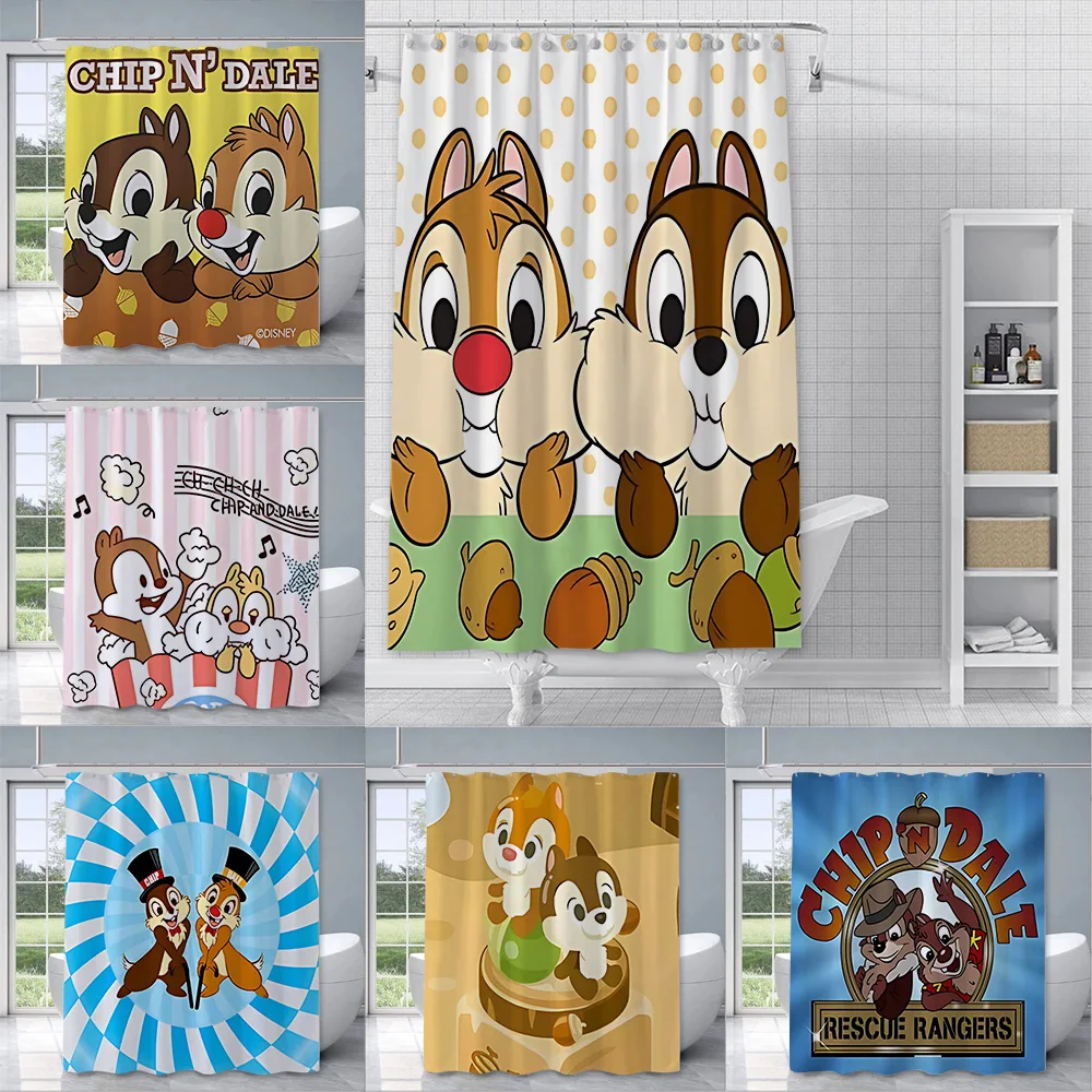 Cute Chip-n-Dale Shower Curtain Waterproof Polyester Fabric Paint Colorful Bath Curtains Home Bathroom Decor Curtain With Hook