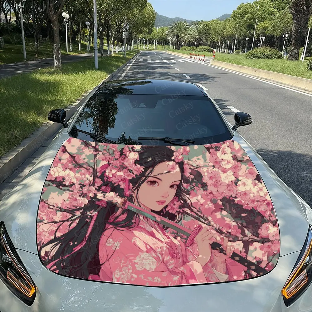 

Sakura Kimono Girl Car Hood Wrap Colorful Vinyl Sticker For Trucks, Decorative Bonnet Graphics And Auto Accessories,Car Stickers