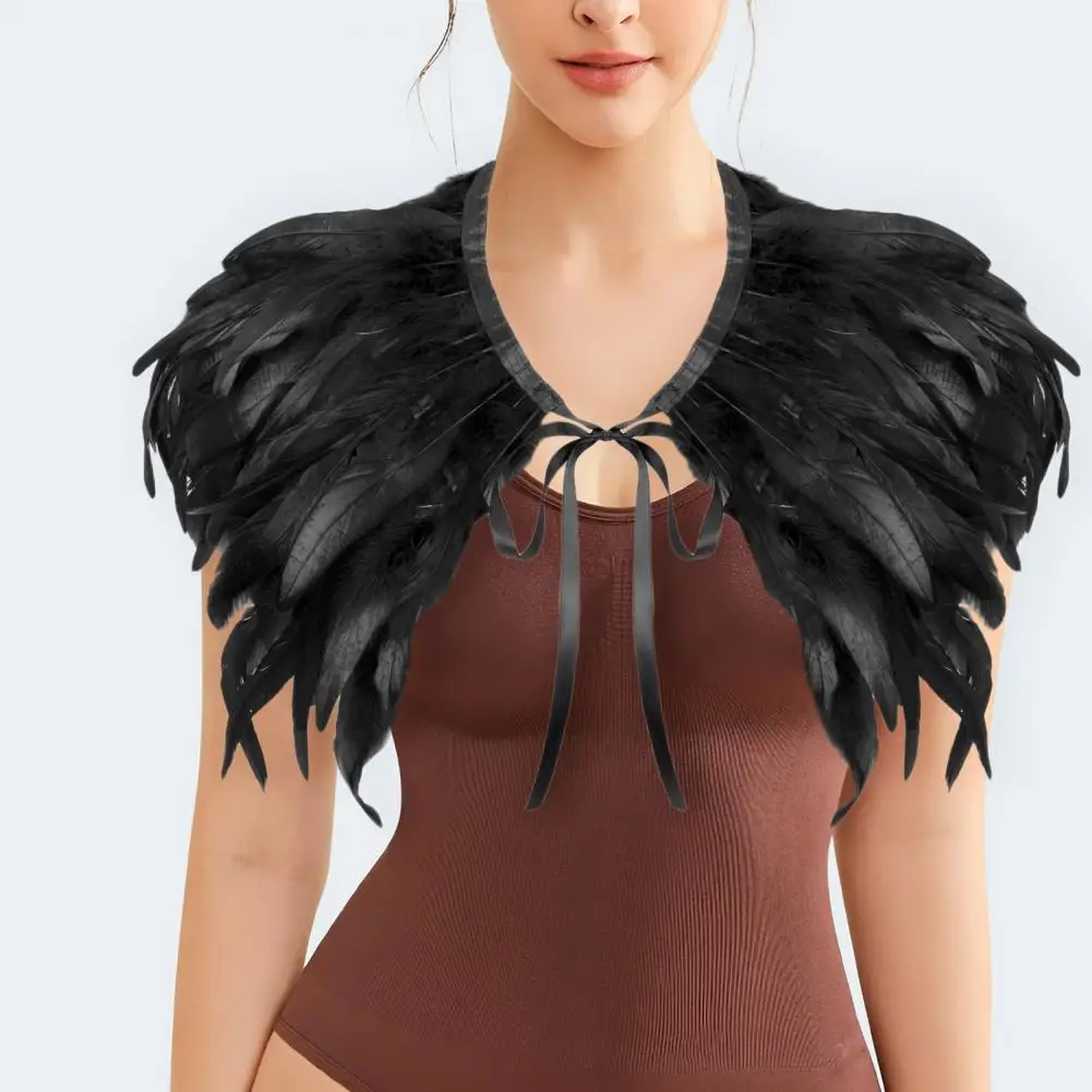 

Аксессуар из перьев для женщин. Красочная шаль из перьев для вечеринок на Хэллоуин. Стильный плащ со шнуровкой и лентой, как юбка или шаль.