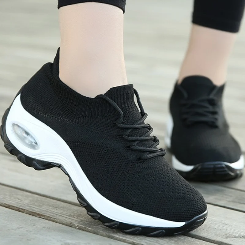 Women 2024 Summer Sports Running Shoes Air Cushioned Height Incresing Sneakers Mesh Lace-up Outdoor Trainning Shoes Dropshipping