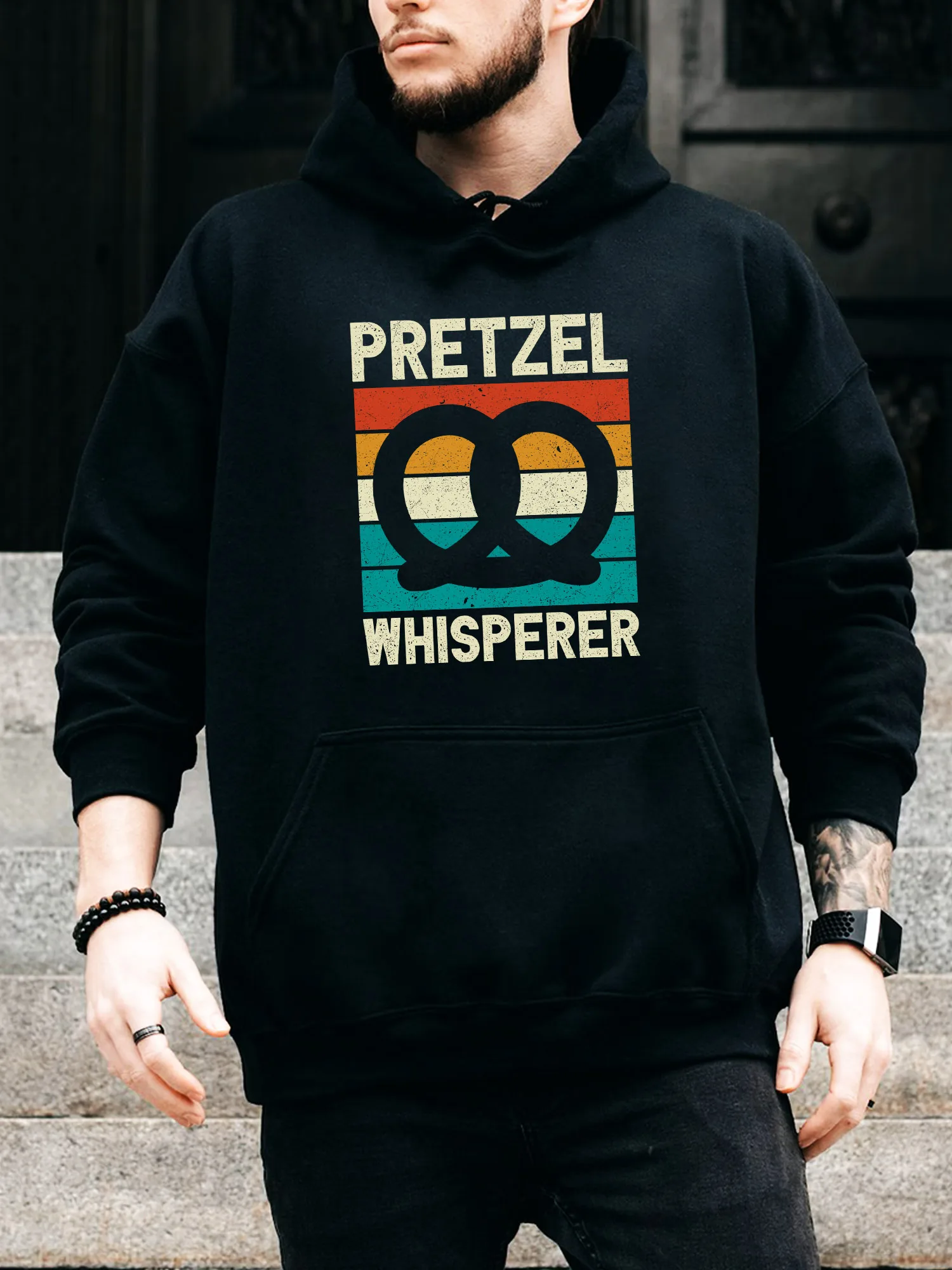 

Мужская толстовка с капюшоном на шнурке Pretzel Whisperer — повседневный удобный черный пуловер, осенне-зимняя толстовка с капюшоном