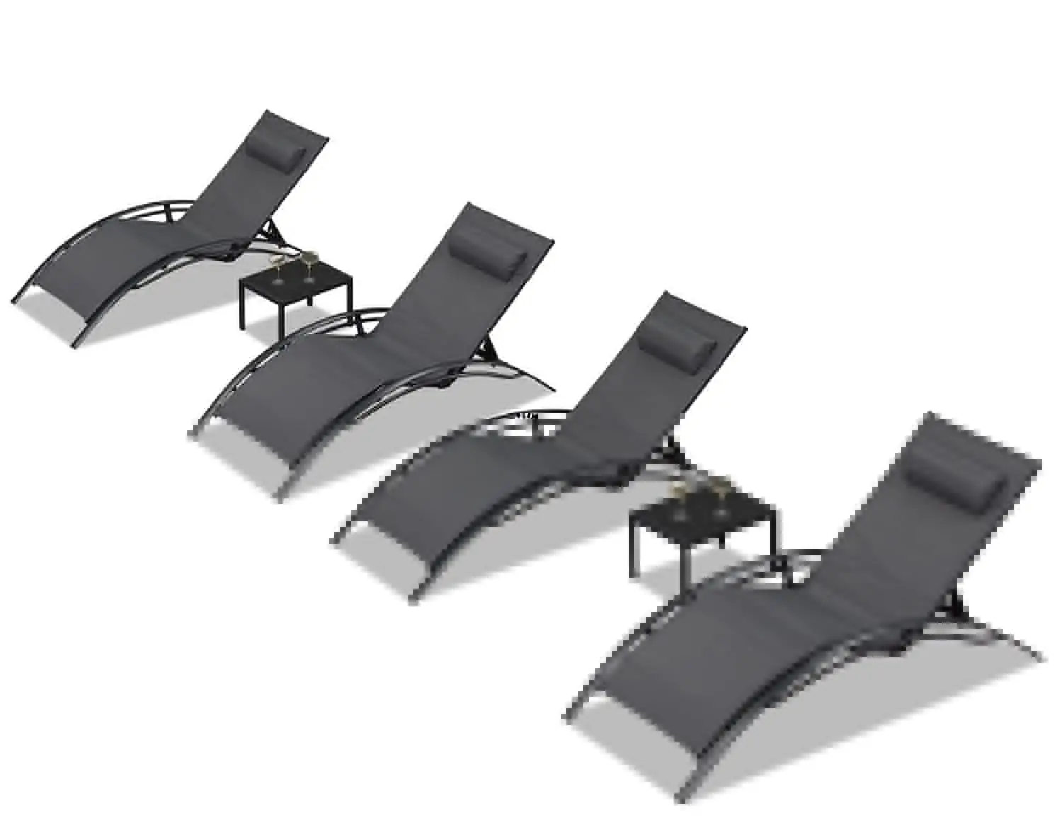 

Oversized Adjustable Patio Chaise Lounge Set With Side Tables, Outdoor Recliner For Pool Beach Sunbathing, 2 Pack, Customized