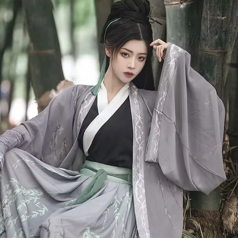 Женское платье Hanfu для Хэллоуина и карнавала, костюм для косплея, традиционный китайский винтажный принт, серые наборы Hanfu для женщин, большие размеры