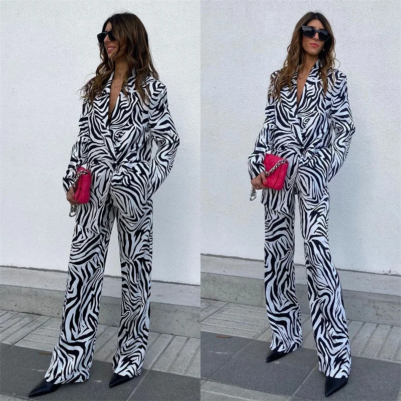 Zebra-Stripe Mulheres Ternos Set 2023 Primavera Casual Formal Prom Dress Casamento Smoking Custom Made Festa Streetwear Jacket + Pants