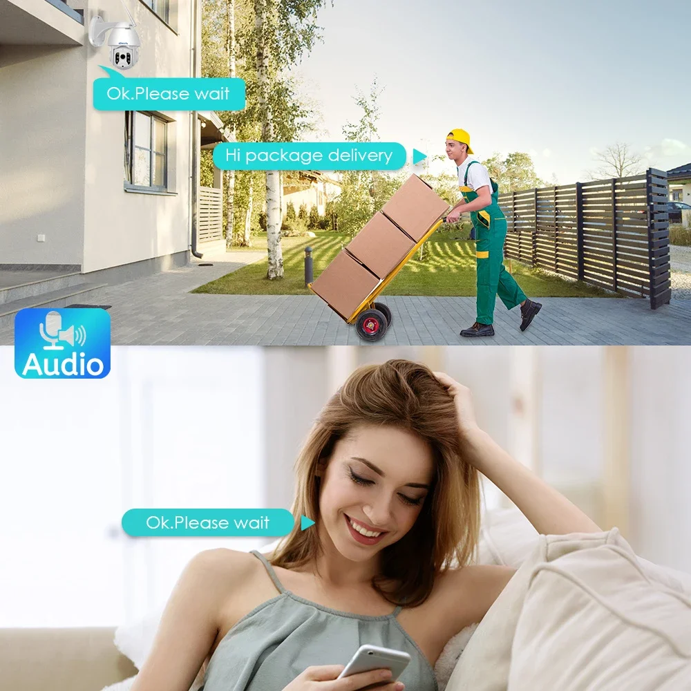 كاميرا واي فاي IP 2 ميجابكسل تتبع تلقائي خارجي كاميرا PTZ رؤية ليلية ملونة كاميرا أمان صوتية ثنائية الاتجاه تعمل مع أليكسا وجوجل