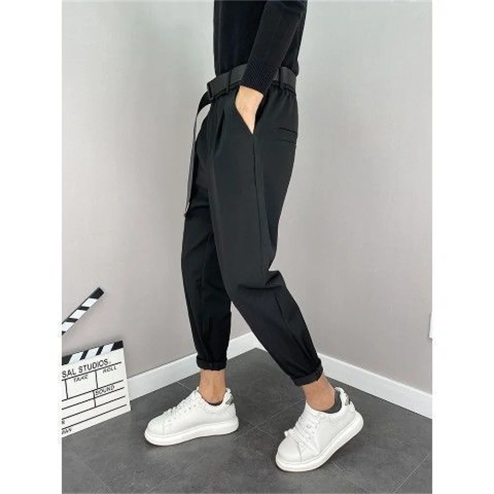 Spring Summer Men's Drawstring Pants Tie Feet Overalls Harajuku Thin Ankle-Length Cargo Trousers Sportswear Boys Joggers Male