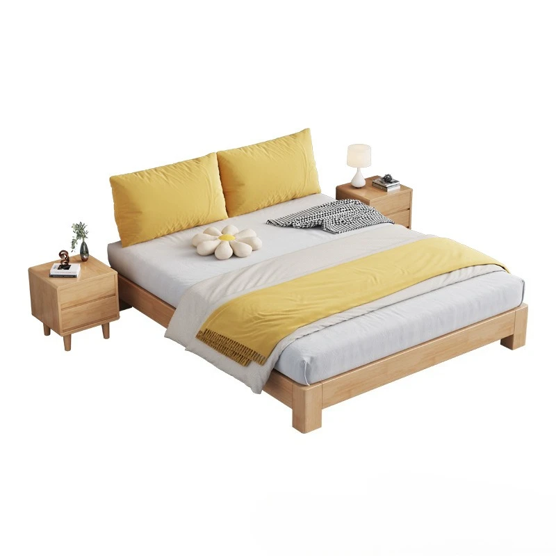 Tatami row skeleton bed, Nordic home bed and breakfast log wind double bed