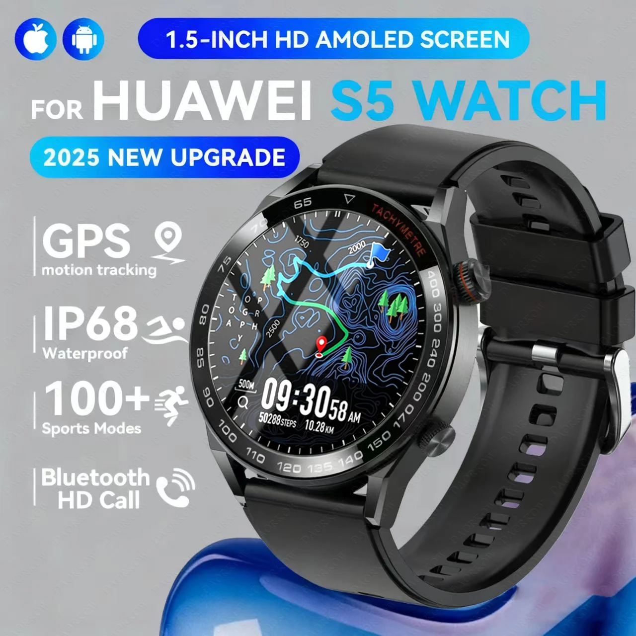 DAORKOW's new 466*466 AMOLED smartwatch for men, Bluetooth call, heart rate, IP68 water resistance, 100+ sports smartwatch