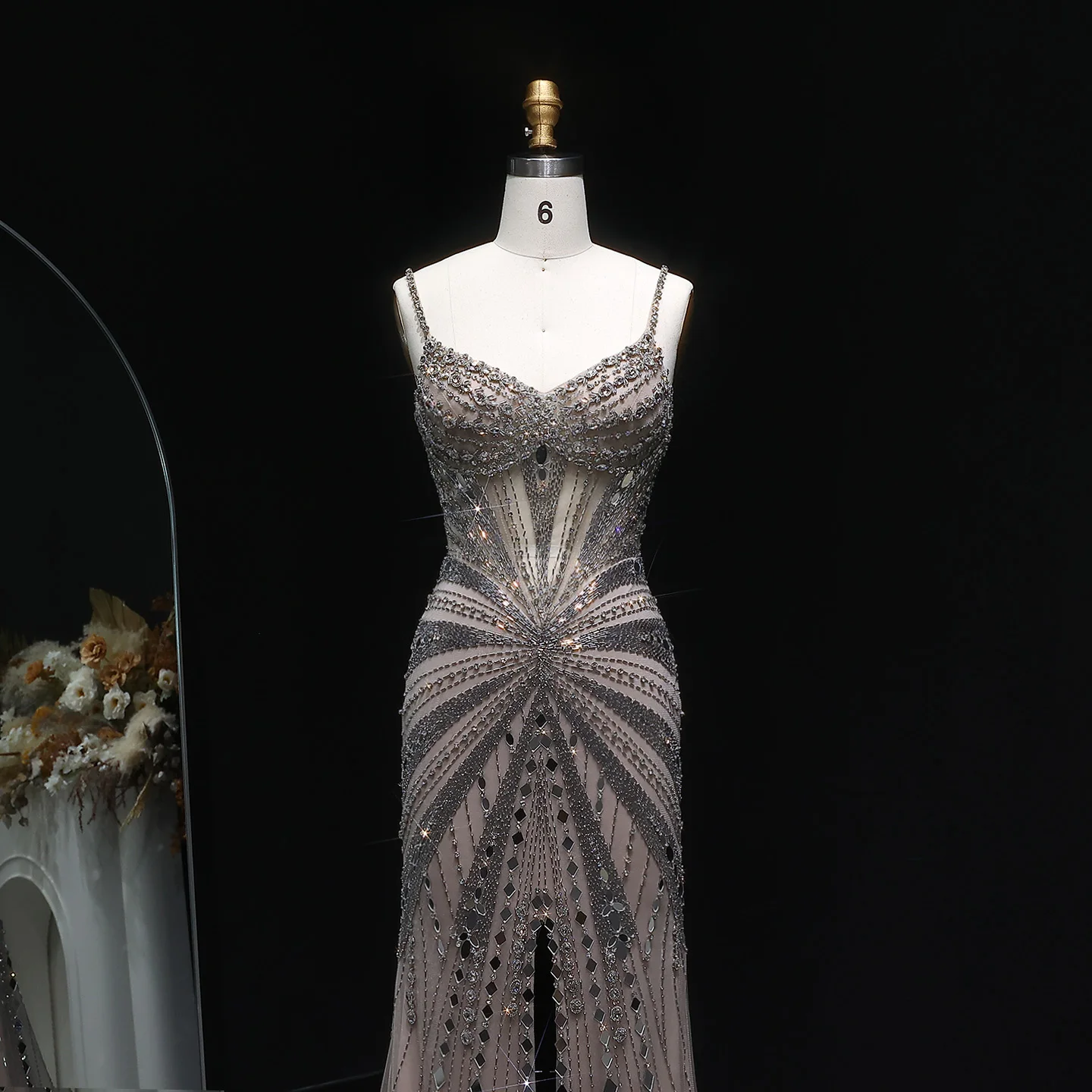 Sharon Said vestido de noche de sirena champán de lujo con tirantes finos largo para mujer vestido de fiesta de boda SS020 personalizado