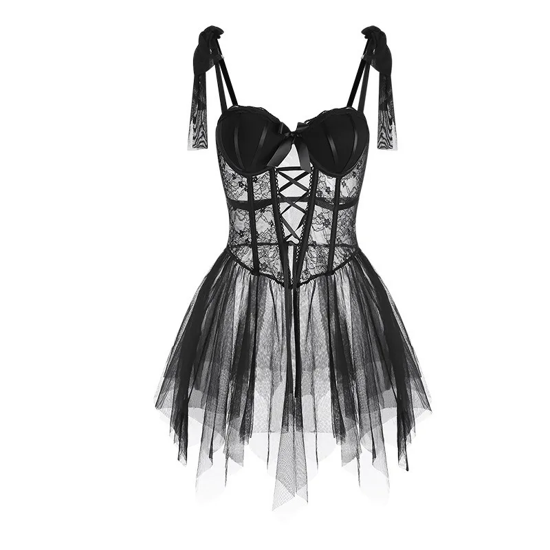 Lingerie Sexy Sleepwear Senior Sheer Lace Sensual Nightwear Women Strap Transparent Backless Mini Dressmesh Nightgown