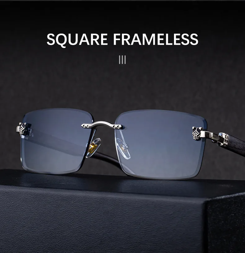 2026 Holzrahmenlose Sonnenbrille für Damen Trendige Retro UV400-Schutz Eckige Sonnenbrille für Herren Markendesign Modische Brille Dropshipping – Detail 7