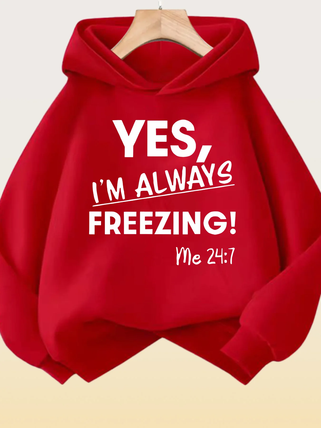 سترة RUEPEI الرجالية ذات القلنسوة الحمراء مع نعم أنا دائمًا مجمدًا! جرافيك ماثيو 24:7 آية الكتاب المقدس طباعة آلة السترة الشتوية المبطنة بشكل مريح