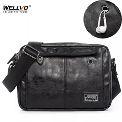 Men Leather Messenger Bag Male PU Leather Crossbody Travel Bag Leisure Shoulder Bags Crossbody Shoulder Bag Black Handbag XA1C