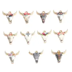 8Seasons Zinc Alloy Charms Cow Animal Charms Gold Color Multicolor Enamel Pendants Bohemian DIY Necklace Jewelry 22mmx21mm,10PCs