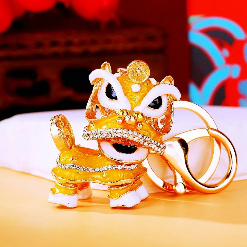 

Креативный брелок для ключей в китайском стиле «Танец льва» (Чайнатаун), с кристаллами, талисман удачи, сувенир, аксессуар для женской сумки