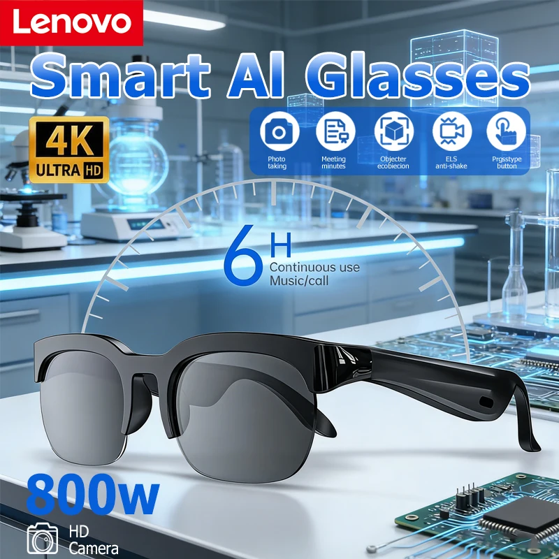 

Lenovo Smart Bluetooth Glasses 2-in-1 Stereo AI Translation Touch Ultra Long Battery Life Glasses Headphones Listen To Music