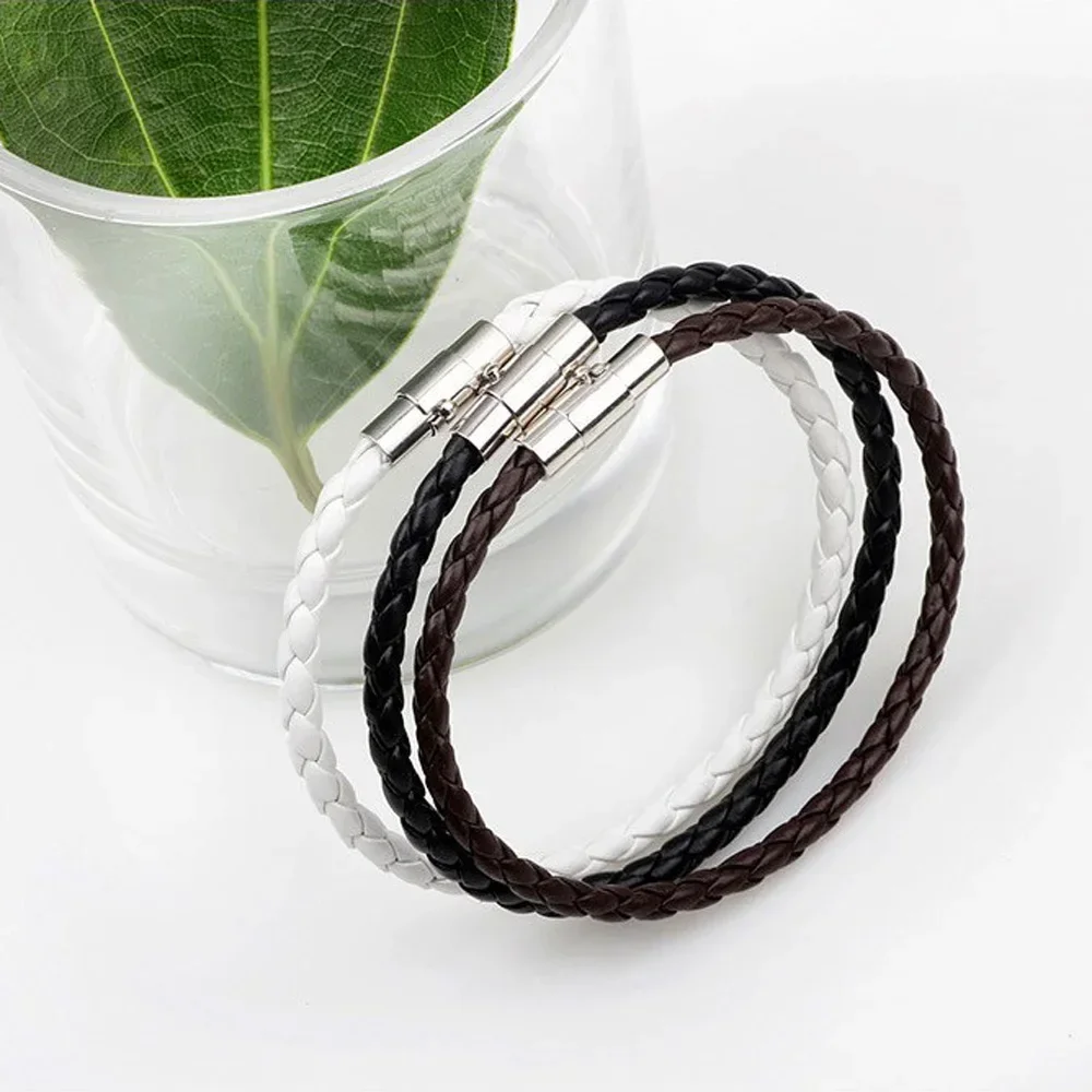 Charmsmic 6MM Handmade Twisted Magnetic Leather Bracelets For Women Female Hand Jewelry Accessories Black White Rope Wristband