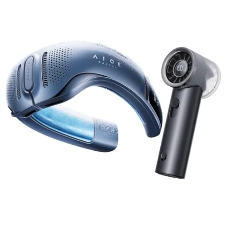 

Mini Powerful Handheld Fan for Outdoor Use, Graphite Black with Blue Neck Air Conditioner, Portable and Energy-Efficient