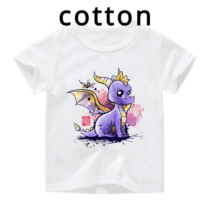 Summer The Dragon and The Dragonfly Printi Short-Sleeved Cotton T-Shirt Children's Cartoon White Tshirt Kids T-shirt Tee Shirt