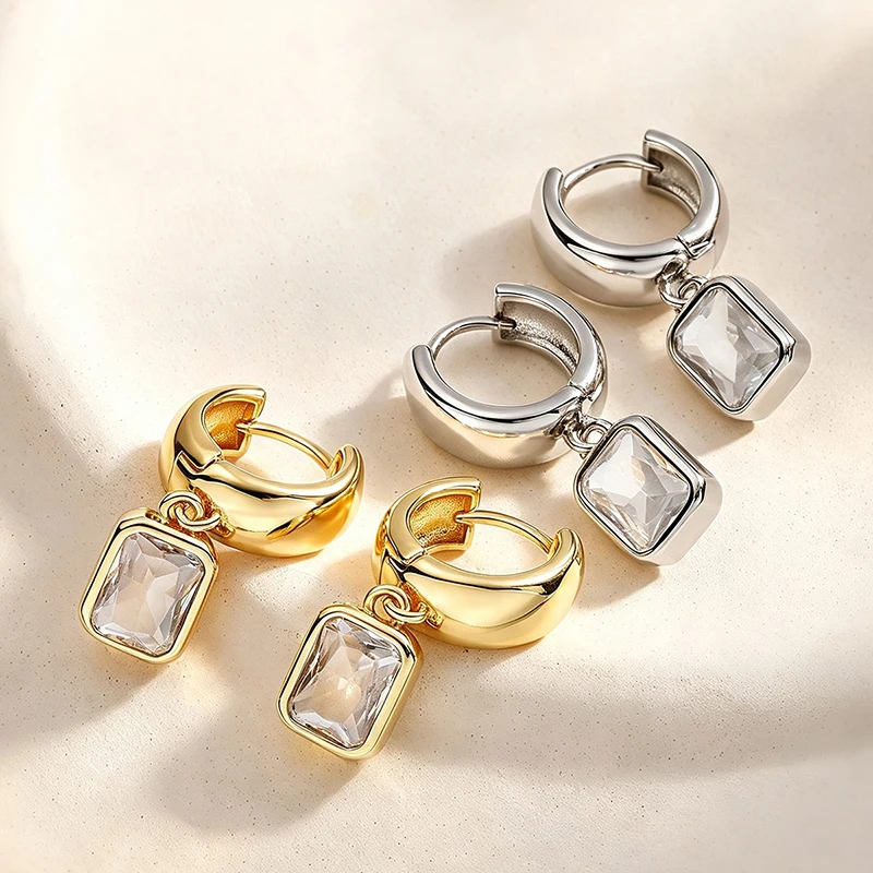 GANPUP Exquisite Quadratische Weiße Zirkon-Ohrhänger für Damen, Modischer Schmuck, Neues Accessoire, Geschenk für Party und Urlaub – Detail 2