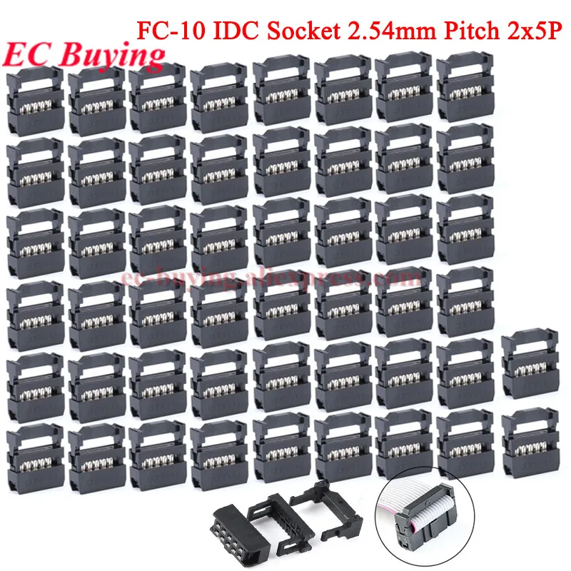 1-50 Stück 2,54mm Rastermaß FC-10 IDC Buchsenleiste Steckverbinder 2x5P 10-polig Doppelreihig IDC-Anschluss Terminal JTAG 2x5 P