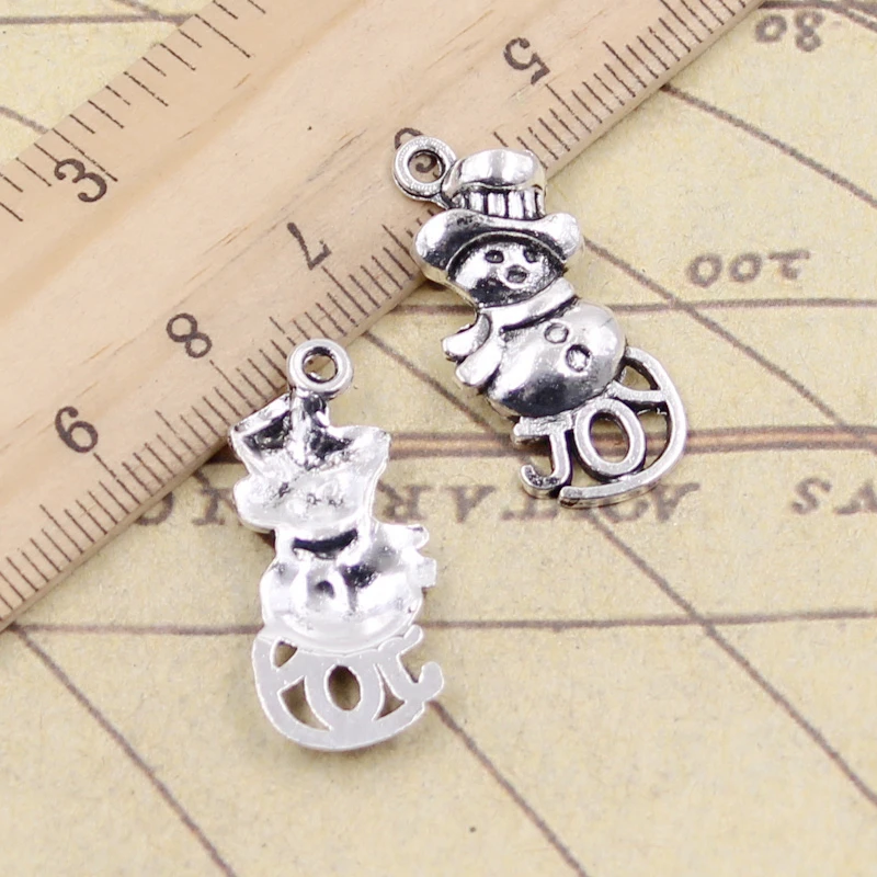 20pcs Charms Snowman Joy Christmas 29x13mm Tibetan Silver Color Pendants Antique Jewelry Making DIY Handmade Craft