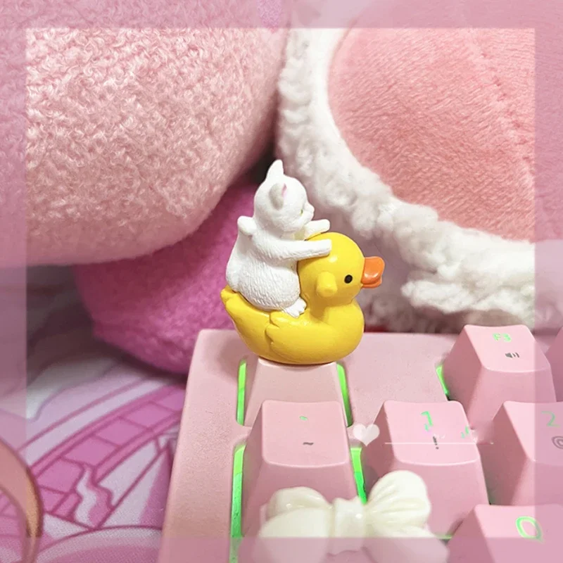 DIY Pink Cute Duck Cat Personality Mechanical Keyboard Keycap Stereo R4 ESC Cartoon Computer Button Keycap