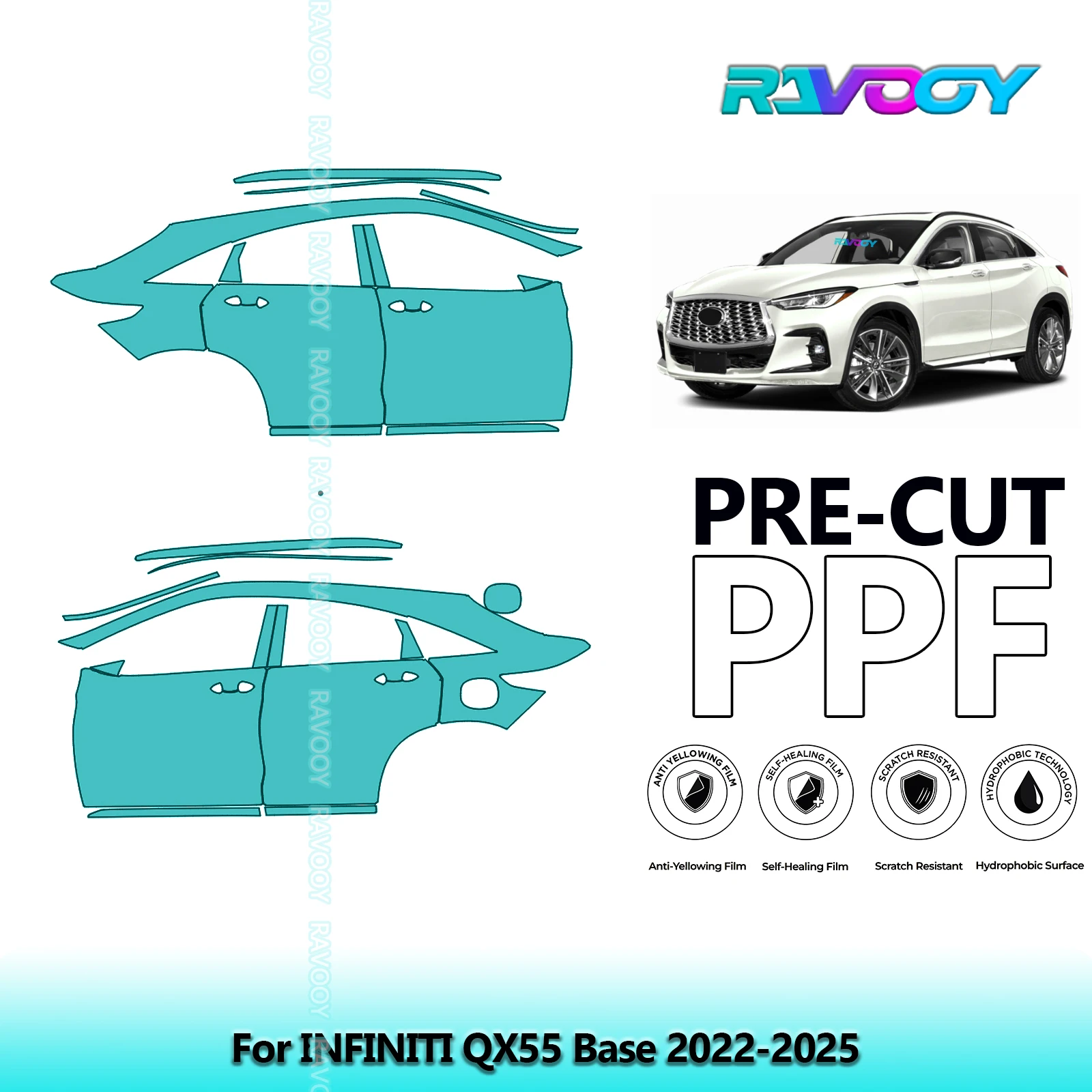 

For INFINITI QX55 Base 2022-2025 8.5mil Clear Matte Pre-Cut PPF Door & A/B Pillar Kit TPU Paint Protection Film Set